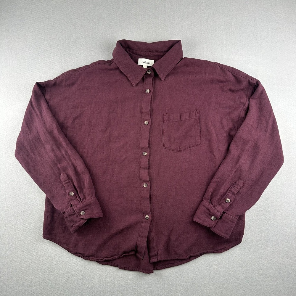 Bohme Burgandy Button Down‎ Long Sleeve Womans Size Large Linen Top